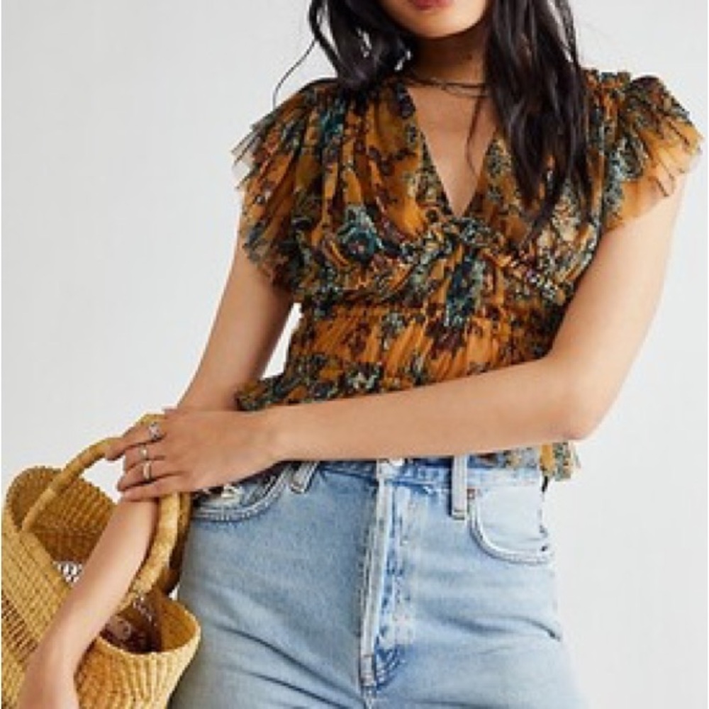 Free People Mesh Flutter Top